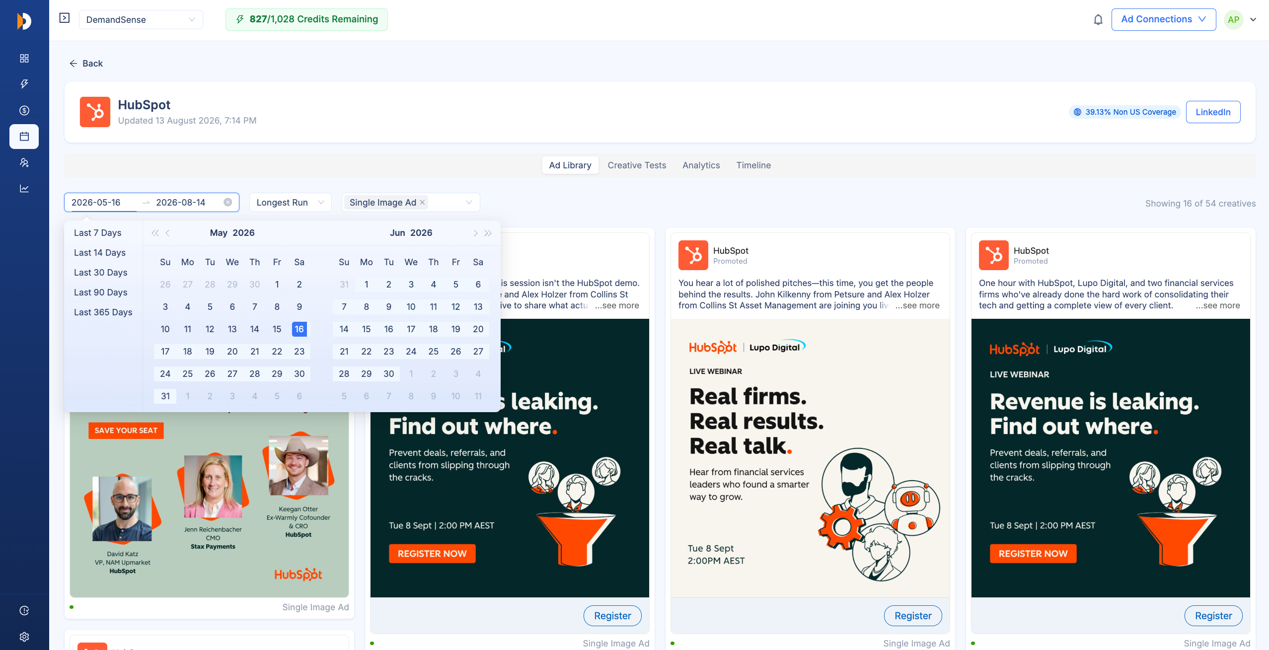 competitor ads library view