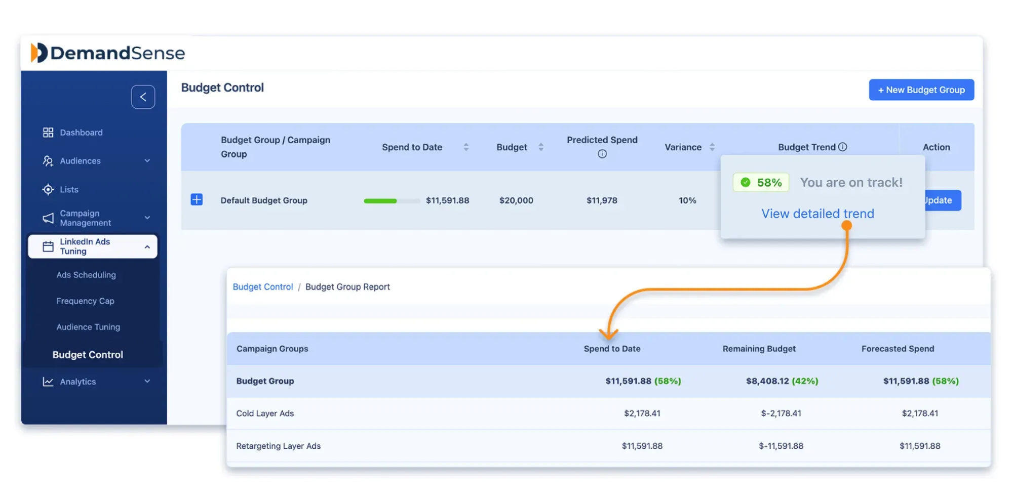 DemandSense LinkedIn Budget Control and Guardrails